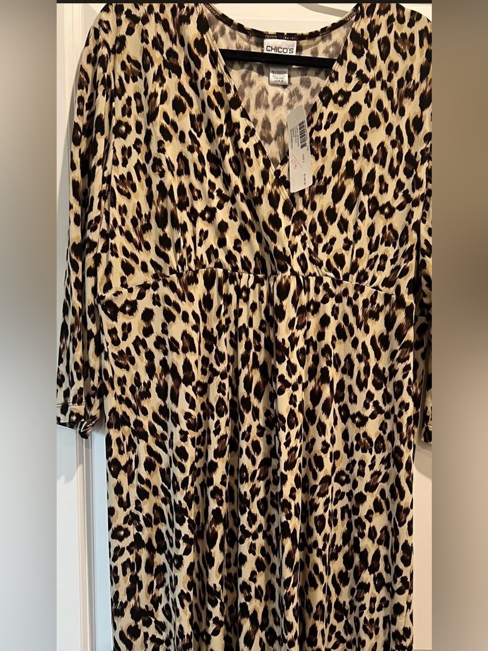 Chico's 3/4 Sleeve Leopard Print Dress in Tan and Black